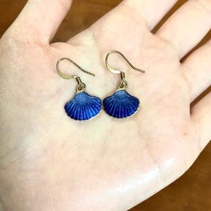 Gold Plated Blue Shell Drop Earrings